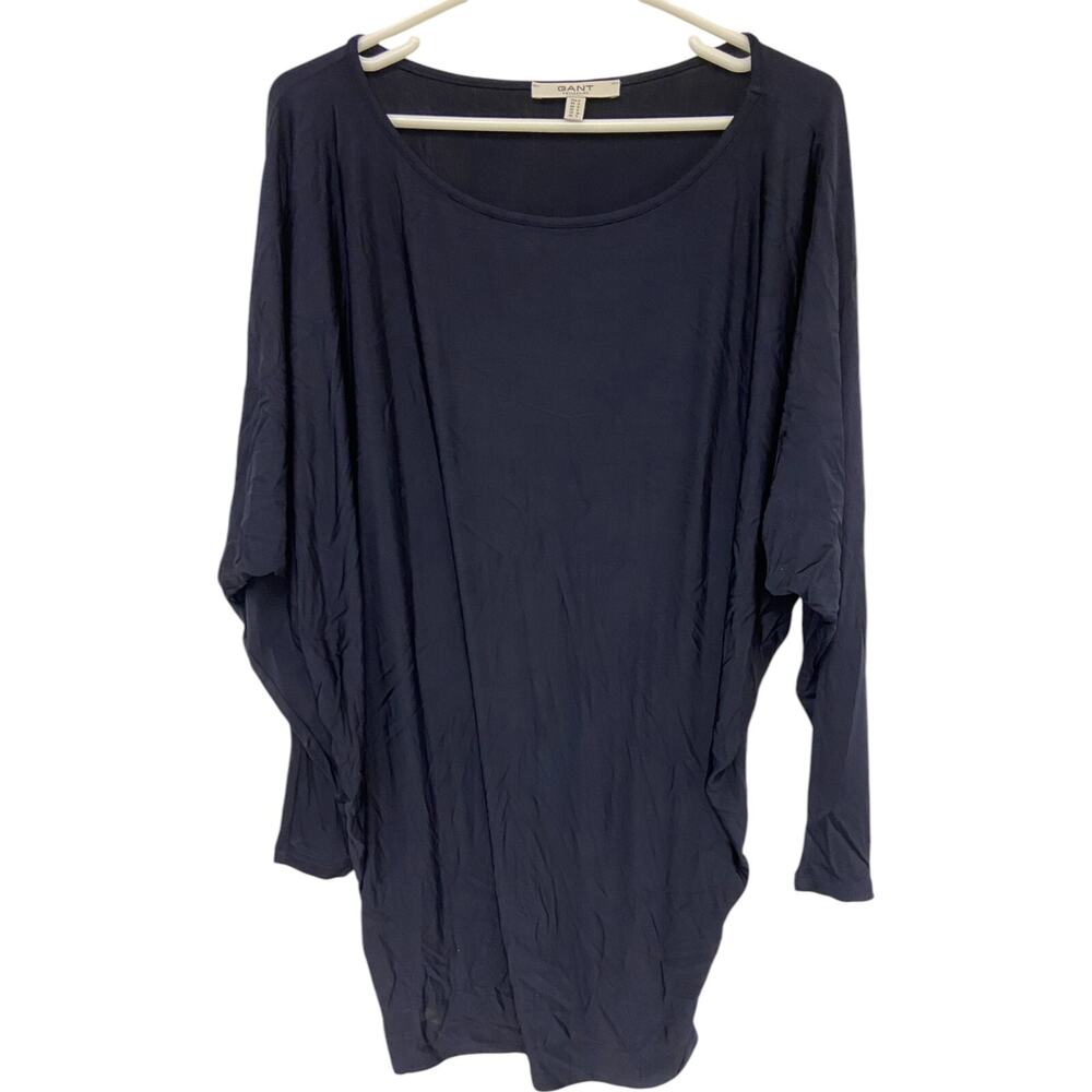 Gant Top Women's S Tunic Boat Neck Asymmetrical Hem Bat Long Sleeve Split Loose